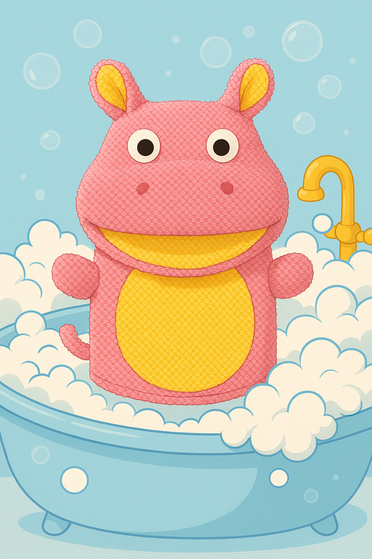Pink Hippo Wash Mitt for Kids