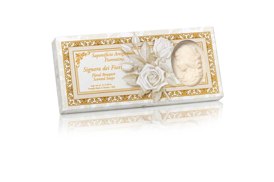 FIORENTINO set of oval soaps with stamp Floral Bouquet, 3x125 g