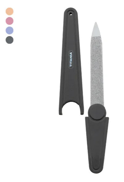 Titania metal nail file with protective cover